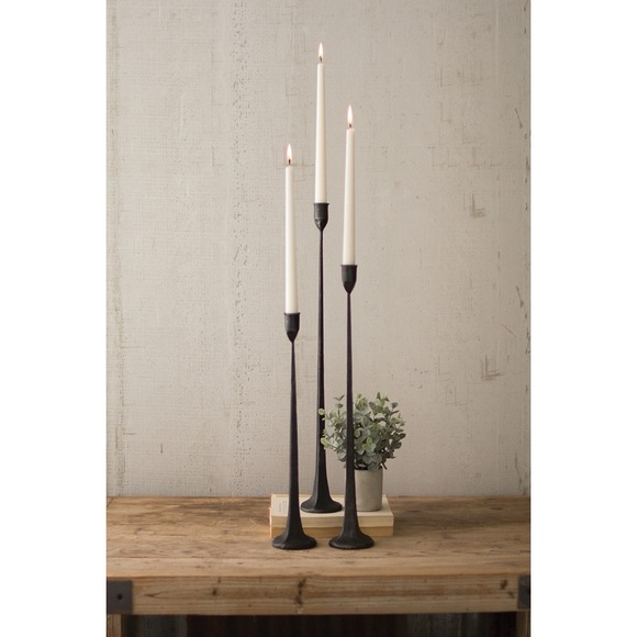 Set of 3 Black Iron Candle Holder metal organic modern industrial home decor - Picture 2 of 2